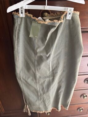 Frayed Hem Faded Blue Denim Skirt